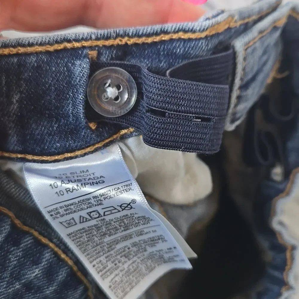 Old Navy Slim 360° Stretch Jeans Boys 10 Woodland Blue Denim Distressed Casual